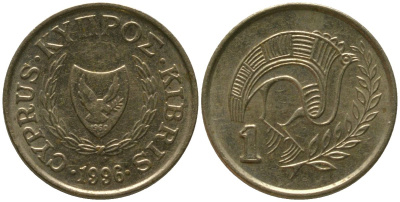 Кипр 1 цент 1996 KM 53.3 никель латунь 4154-1146