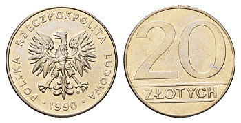 Польша 20 злотых 1990 Y 153.2 медно-никель UNC 4391-723