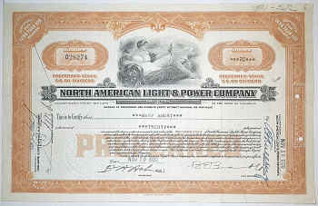 США, NORTH AMERICAN LIGHT & POWER COMPANY 20 акции 1930 бумага 00-00