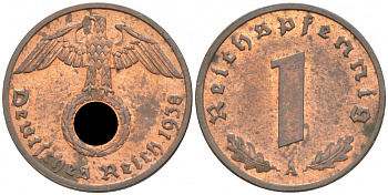 ГЕРМАНИЯ 1 РЕЙХСПФЕННИГ 1938 A J 361, KM 89 бронза aUNC 73-259