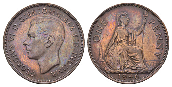 Великобритания 1 пенни 1946 Георг VI (1936-1952) KM 845, Spink 4114 бронза 4661-826