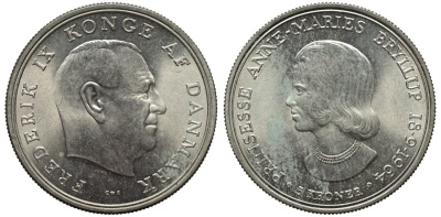 Дания 5 крон 1964 Принцесса Анна-Мария KM 854 серебро UNC 3460-821
