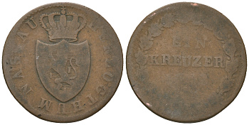 Нассау 1 крейцер 1830 Герцог Вильгельм (1816-1839) KM 37 медь 60-232