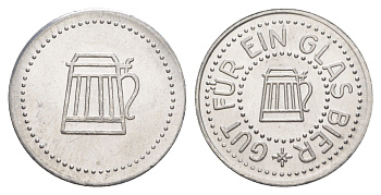 Германия жетон в 1 "стакан пива" ND диаметр 24 мм, вес 1,1 гр алюминий UNC 4638-831