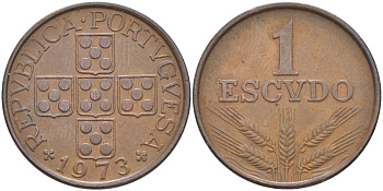Португалия 1 эскудо 1973 KM 597 бронза 219-934