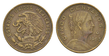 Мексика 5 сентаво 1963 Жозефа Ортис де Домингес KM 426 латунь 4655-1041