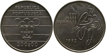 Португалия 200 эскудо 1992 INCM, XXV летние Олимпийские Игры, Барселона 1992 KM 662 медно-никель aUNC 118-1015