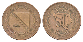 Босния и Герцеговина 50 фенингов 1998 KM 117 сталь плакированная медью 4652-454