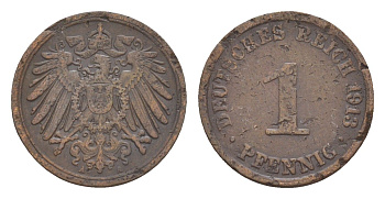 Германия 1 пфенниг 1913 A, Вильгельм II (1888-1918) KM 10, J. 10 медь 4647-843
