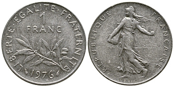ФРАНЦИЯ 1 ФРАНК 1976 СЕЯТЕЛЬ KM 925.1 никель 51-4423