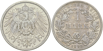 Германия 1 марка 1898 A Weege 18, J. 17, KM 14 серебро aUNC 413-5433