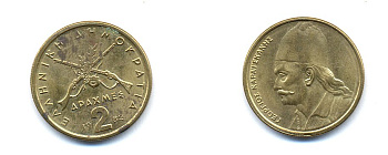 Греция 2 драхмы 1982 Георгиос Караискакис KM 130 никель латунь 4379-1313