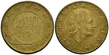 Италия 200 лир 1978 R, шестерня KM 105 алюминиевая бронза 4138-631