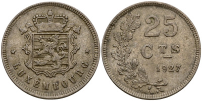 Люксембург 25 сантимов 1927 Шарлотта (1918-1964) KM 37 медно-никель 4577-943