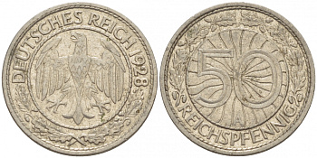 Германия 50 рейхспфеннигов 1928 A KM 49, J.324 никель 110-257
