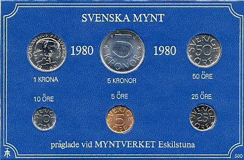 ШВЕЦИЯ НАБОР ИЗ 6 МОНЕТ 1980 04-062-234