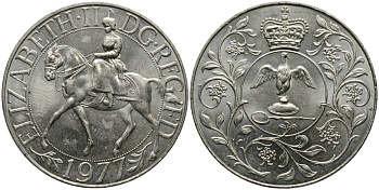 Великобритания 25 пенсов 1977 25 лет со дня коронации Елизаветы, Елизавета II (1952-2022) KM 894, Spink 4136 медно-никель UNC 4368-835