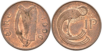Ирландия 1 пенни 1996 птичка KM 20а сталь плакированная медью 92-215