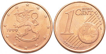 Финляндия 1 евроцент 1999 KM 98 сталь плакированная медью UNC 116-733