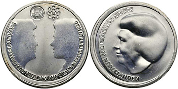 Нидерланды 10 евро 2002 королевская свадьба Виллема-Александра и принцессы Максимы KM 243 серебро UNC 650-1044