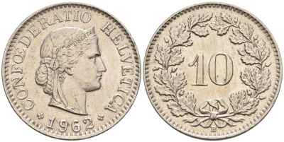 Швейцария 10 раппенов 1962 B KM 27  медно-никель 4115-753
