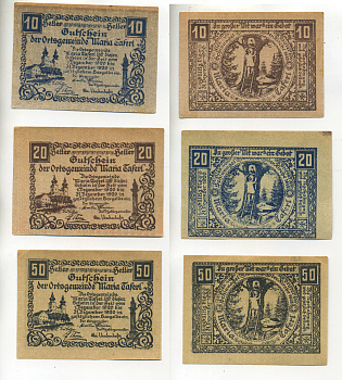 АВСТРИЯ НАБОР ИЗ 3 БАНКНОТ 1920 1 ДЕКАБРЯ 1920-31 ДЕКАБРЯ 1920, НОТГЕЛЬД, 10, 20, 50 ГЕЛЛЕРОВ, MARIA TAFERL бумага XF 6317-19-1