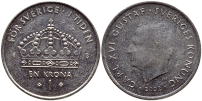 Швеция 1 крона 2002 Карл XVI Густав (1973- ) KM 894 медно-никель 4364-1152