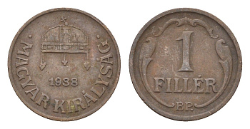 Венгрия 1 филлер 1938 BP KM 505 бронза 4664-818