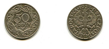 Польша 50 грошей 1923 Республика KM 13, Parchimowicz 106 никель 29-414