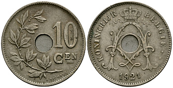 Бельгия 10 сантимов 1921 Belgie KM 86 медно-никель 4172-623