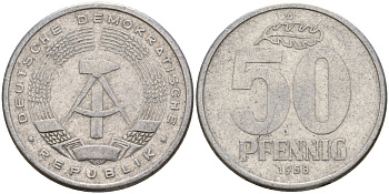 ГДР 50 пфеннигов 1958 A KM 12.1 алюминий 106-954