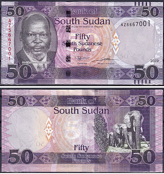 Южный Судан 50 фунтов 2019 Джон Гаранг, слоны Pick 14 d  бумага  UNC (пресс) 448-114-1