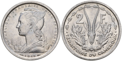 Камерун 2 франка 1948 KM 9 алюминий UNC 4604-952