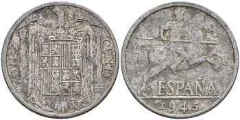 Испания 10 сентимо 1945 Франсиско Франко (1939 - 1975) KM 766 алюминий 4155-231