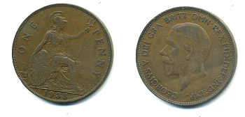 Великобритания 1 пенни 1935 Георг V (1910-1936) КМ 838, Spink 4055 бронза 4383-644