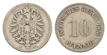 Германия 10 пфеннигов 1876 F, Вильгельм I (1871-1888) KM 4, J. 4 медно-никель 4640-219