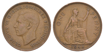 Великобритания 1 пенни 1944 Георг VI (1936-1952) KM 845, Spink 4114 бронза 4634-926