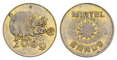 Нидерланды жетон "Mirtel Ennos" 2009 свинья, диаметр 23 мм, вес 4,7 гр медно-никель 4656-426