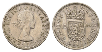 Великобритания 1 шиллинг 1964 Елизавета II (1952-2022), Шотландский герб KM 905, Spink 4148 медно-никель 4695-824