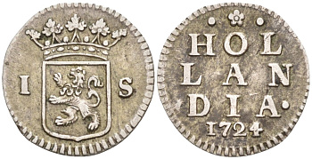 Голландия, Нидерланды 1 штюбер 1724 HOLLAND KM 85 серебро 443-1635