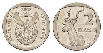ЮАР 2 ранда 2008 KM 445 медь плакированная никелем 4628-222