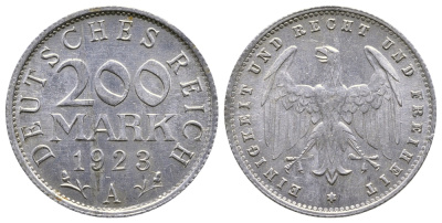 ГЕРМАНИЯ 200 МАРОК 1923 A KM 35, J. 304 алюминий 4380-445