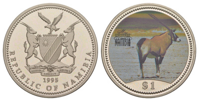 Намибия 1 доллар 1995 Орикс KM 7 медно-никель BU 1521-1231