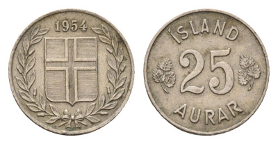 Исландия 25 эйре 1954 KM 11 медно-никель 4690-568