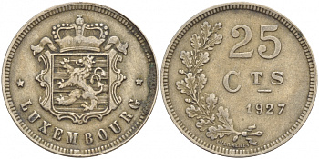 ЛЮКСЕМБУРГ 25 САНТИМОВ 1927 ГОД ТИП KM 37 медно-никель 4548-1036
