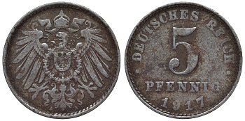 Германия 5 пфеннигов 1917 A KM 19, J. 297, Weege 5 железо 4118-1156