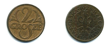 ПОЛЬША 2 ГРОША 1928 w KM 9а бронза 46-447