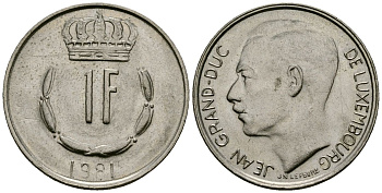 Люксембург 1 франк 1981 KM 55 медно-никель 34-113