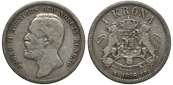 Швеция 1 крона 1898 EB, Оскар II (1872-1907) король Швеции и Норвегии KM 760 серебро 4178-517