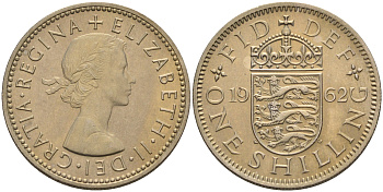 Великобритания 1 шиллинг 1962 Елизавета II (1952-2022), Английский герб KM 904, Spink 4147 медно-никель 4592-314